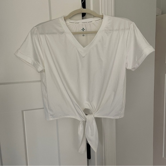 Tuckernuck Sport White Short Sleeve Tie Front Top - Picture 1 of 4